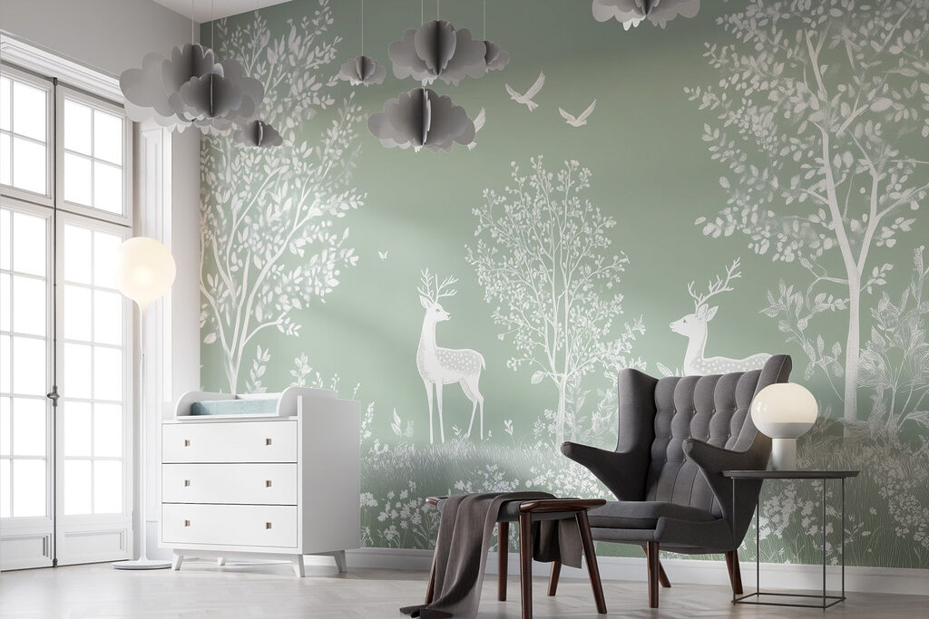 White deer among trees — interior 2
