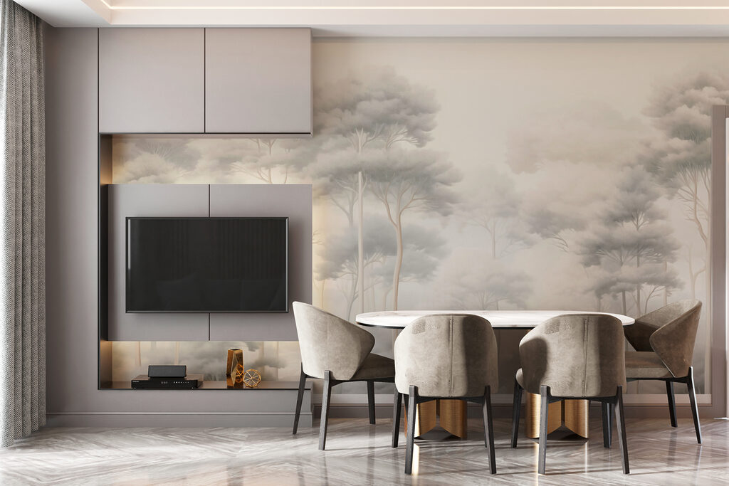 Slender treetops in mist — interior 2
