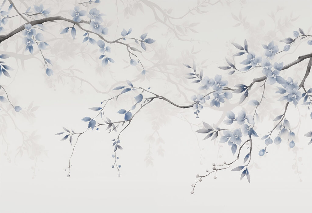 Blue blossoms on branches — full design