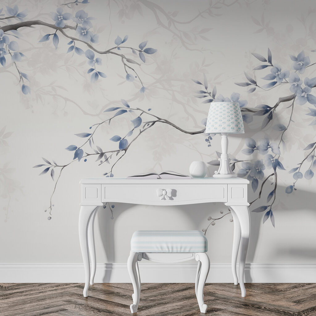Blue blossoms on branches — interior 1