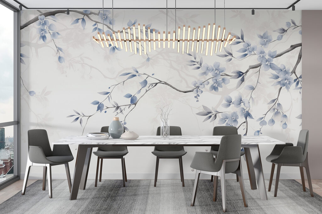 Blue blossoms on branches — interior 2