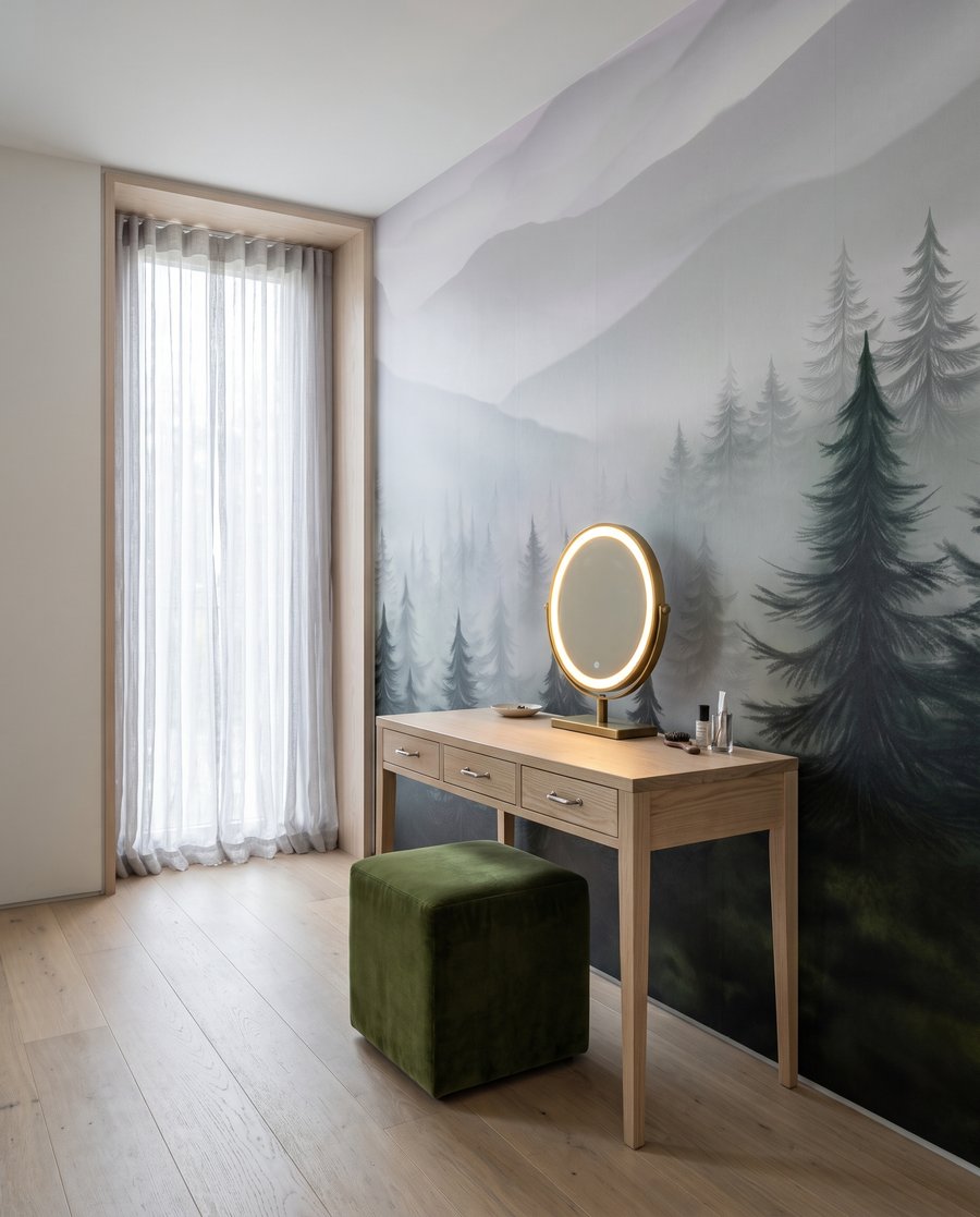 Pines fading into grey — interior 3