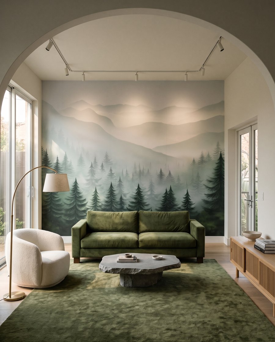 Pines fading into grey — interior 4