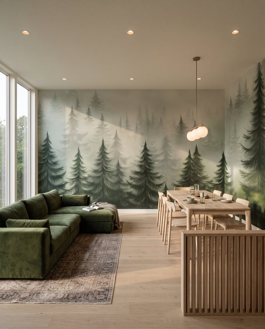 Pines fading into grey — interior 1