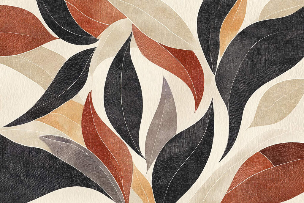 Black leaves beside terracotta — full design