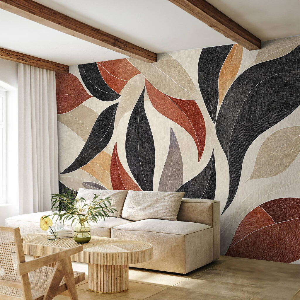 Black leaves beside terracotta — interior 4