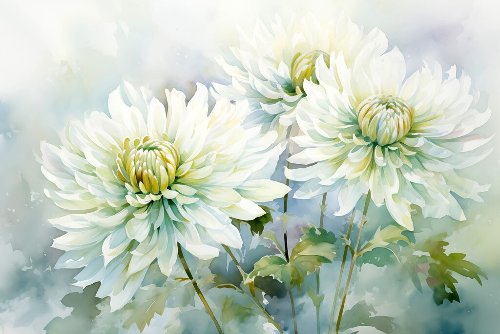 White flowers in watercolour — full design