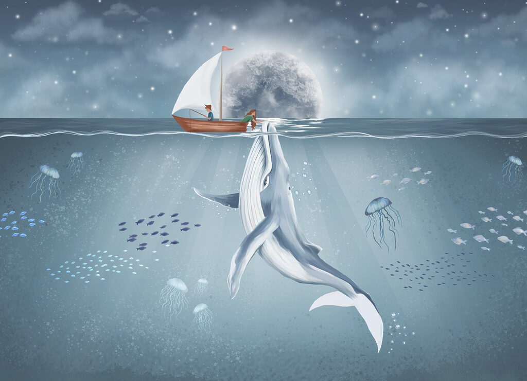 White whale under moonlight — full design
