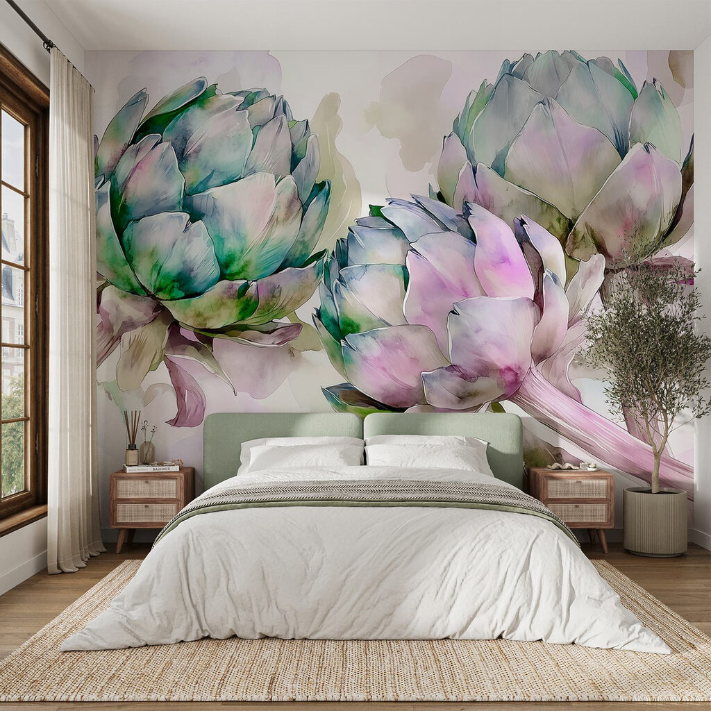 Artichoke flowers in watercolour — interior 1