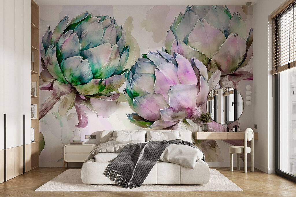 Artichoke flowers in watercolour — interior 2