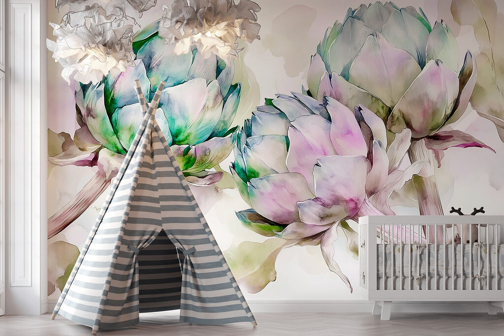Artichoke flowers in watercolour — interior 4