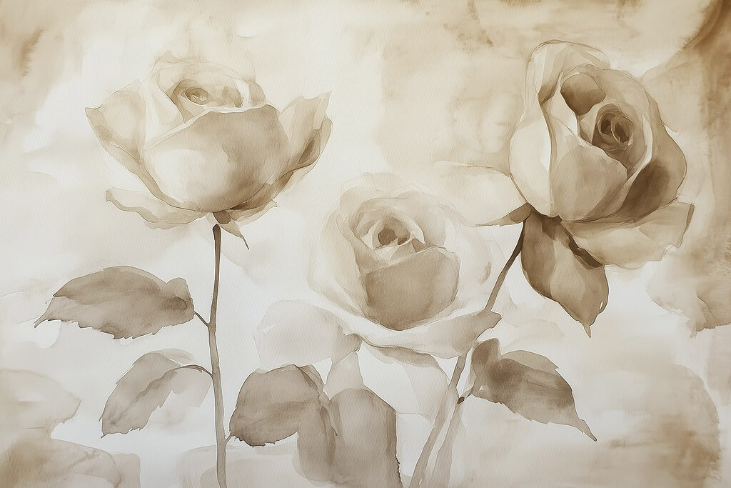 Three roses in sepia — full design