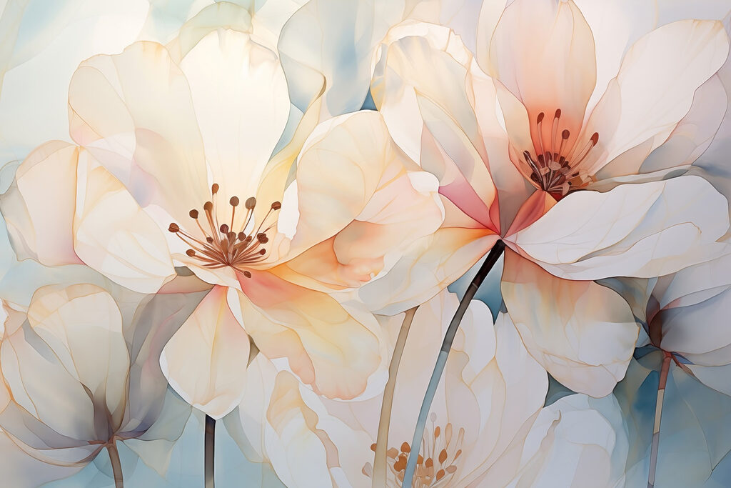 Large pastel flowers — full design