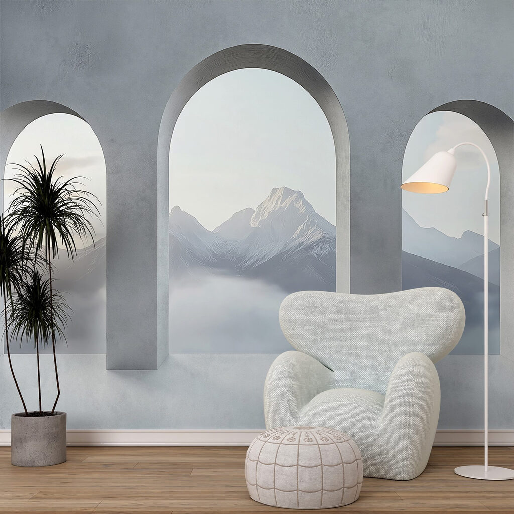 Mountain view through arches — interior 2