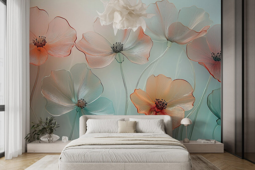 Translucent flowers on mint — interior 1