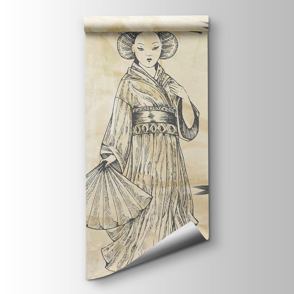 Woman between Japanese screens — product view