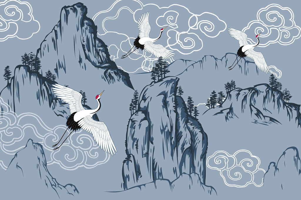 Cranes over mountains — full design