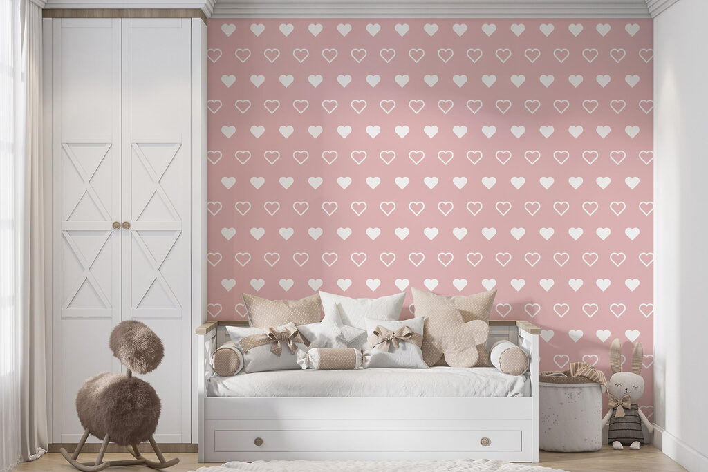 White hearts on pink — interior 1