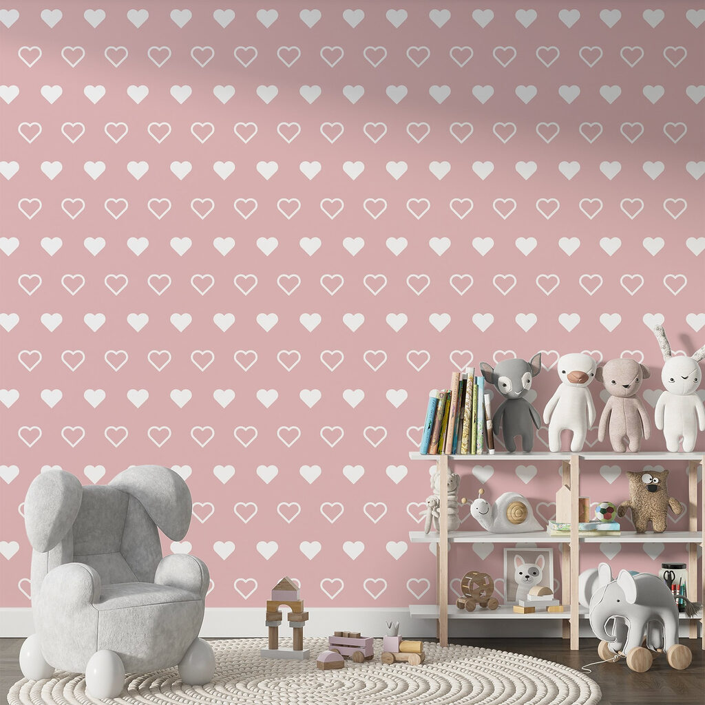 White hearts on pink — interior 2
