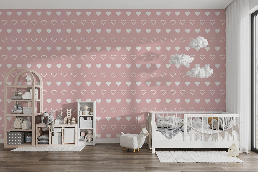 White hearts on pink — interior 3