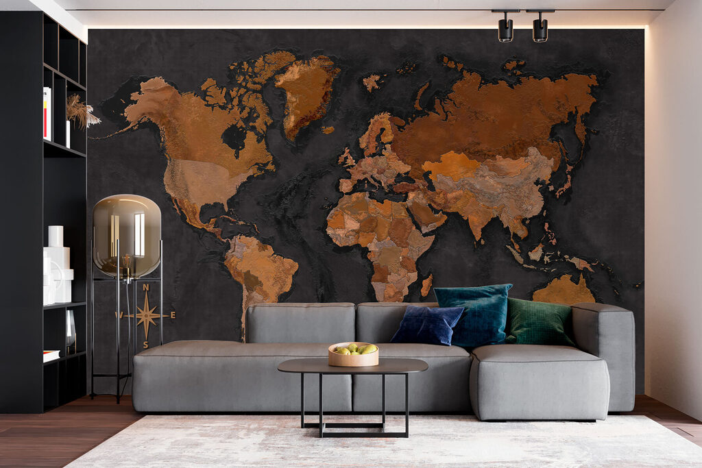 Warm metallic world map — interior 2