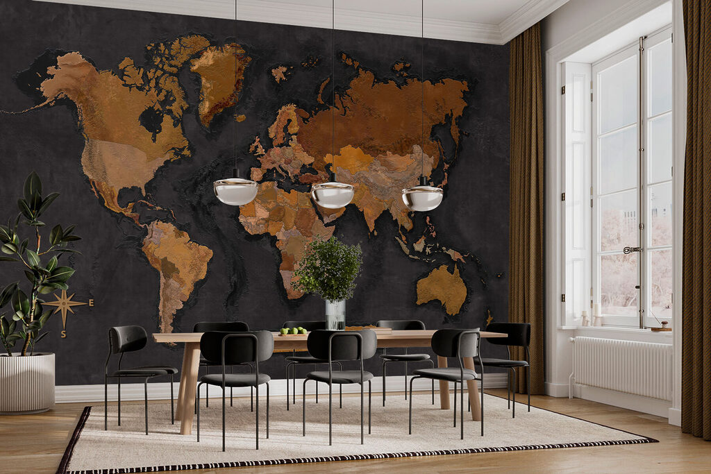 Warm metallic world map — interior 4