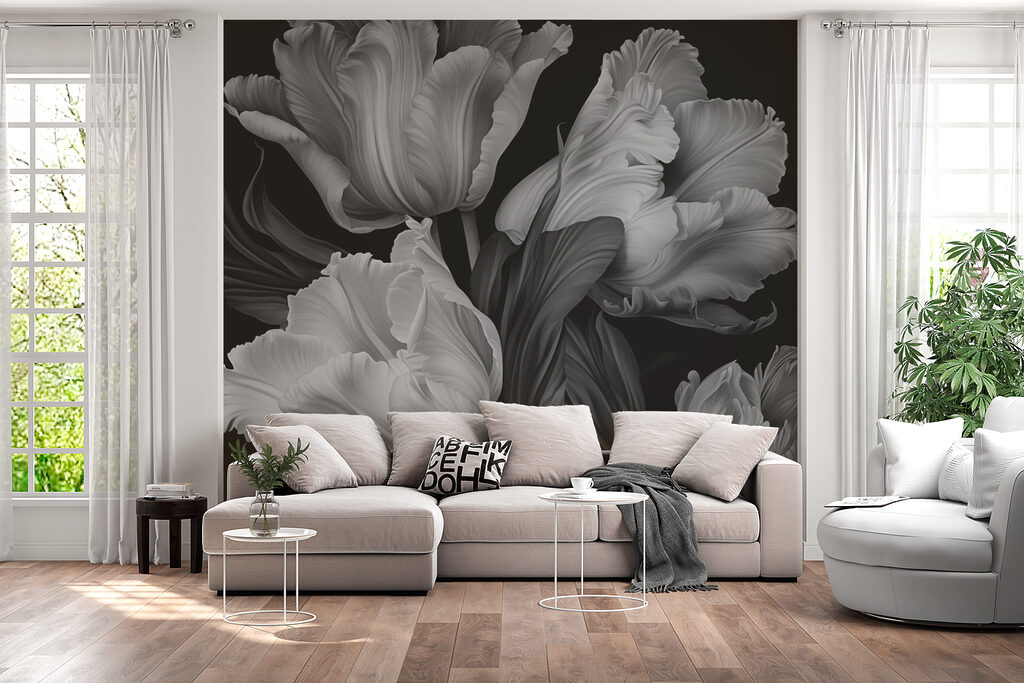 Grey tulips on black — interior 2