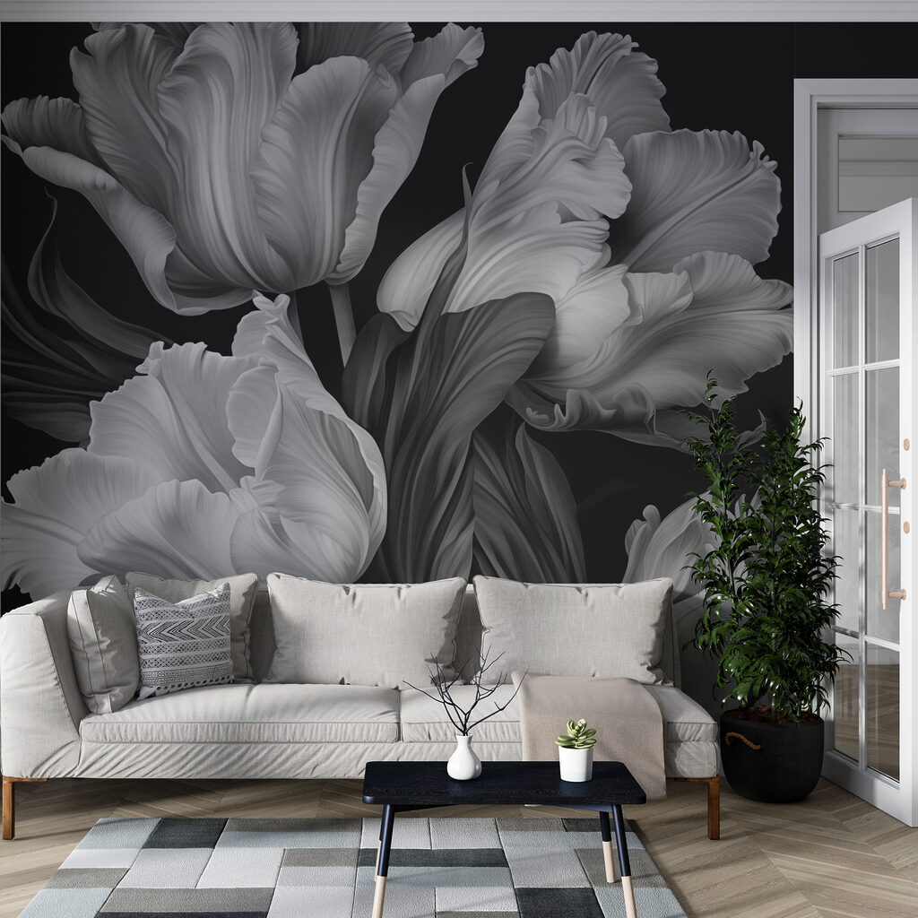 Grey tulips on black — interior 3