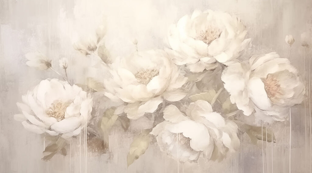 Peonies above weathered paint — full design