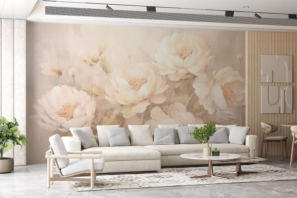 Peonies above weathered paint — interior 3