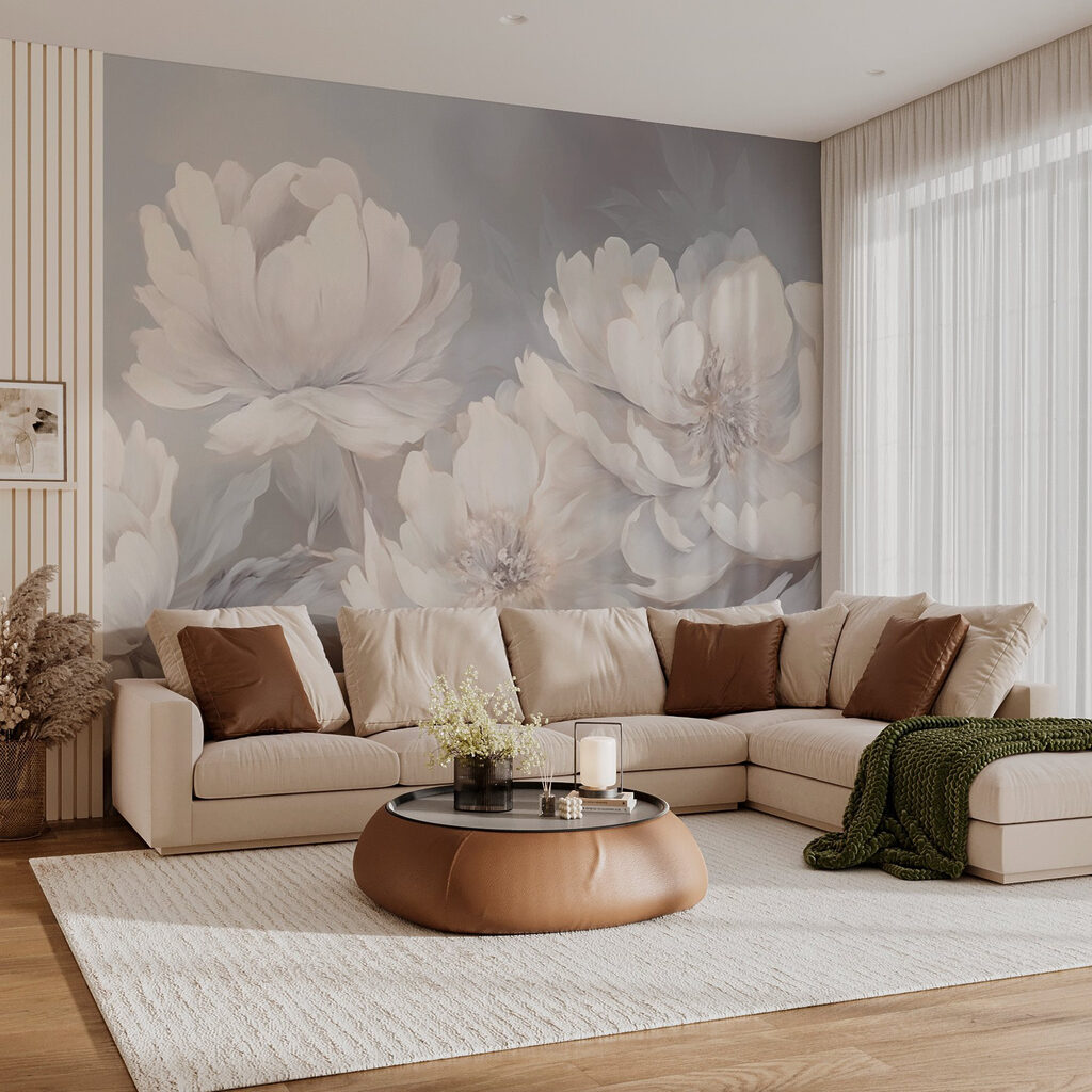 White peonies on grey — interior 3