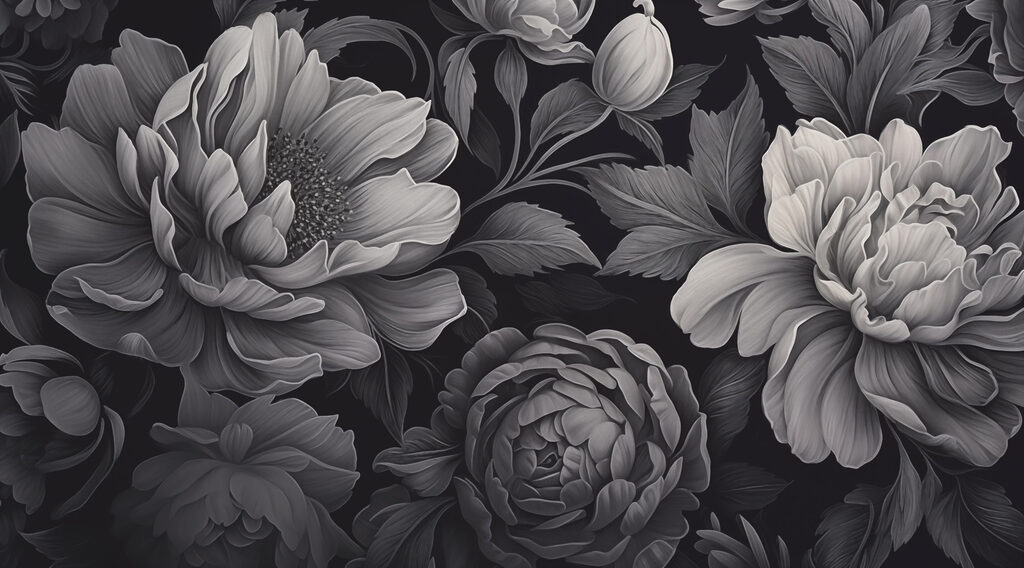 Peonies in Monochrome — full design