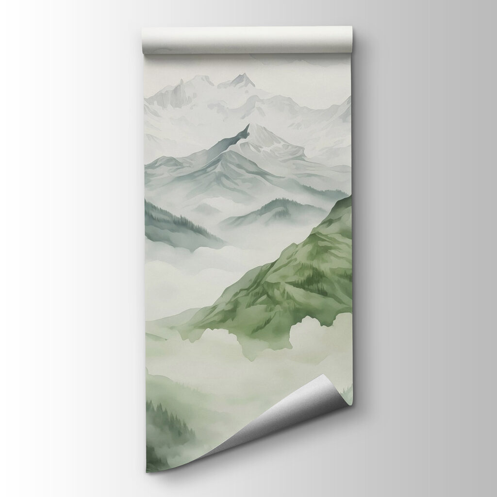 Green slopes in mist — product view
