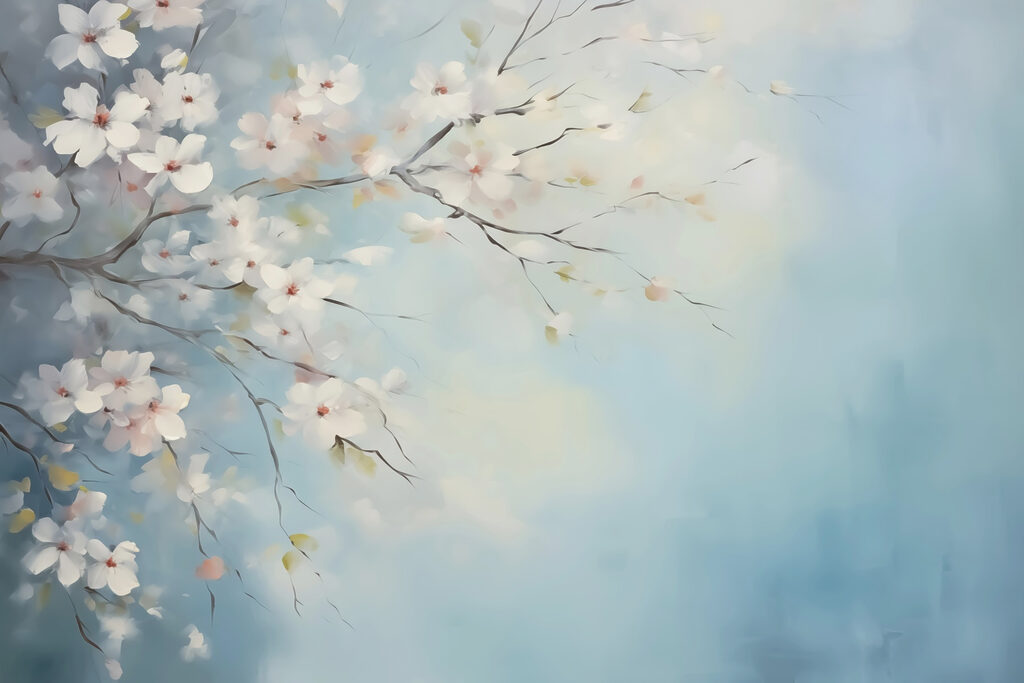 Blossom branches on blue — full design
