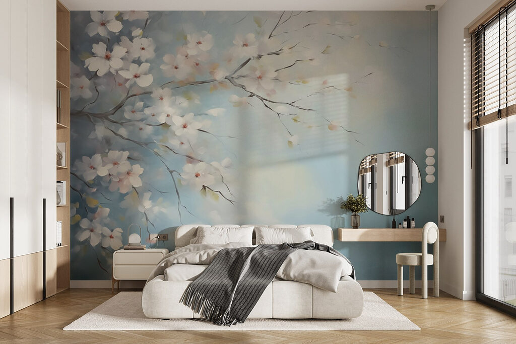 Blossom branches on blue — interior 1