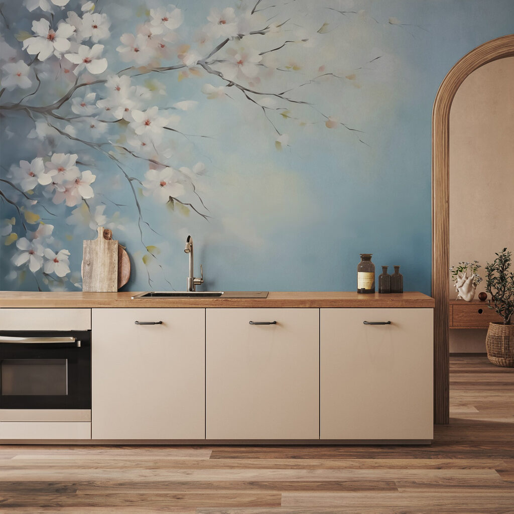 Blossom branches on blue — interior 2