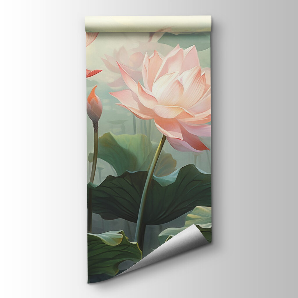 Pink lotus among leaves — product view