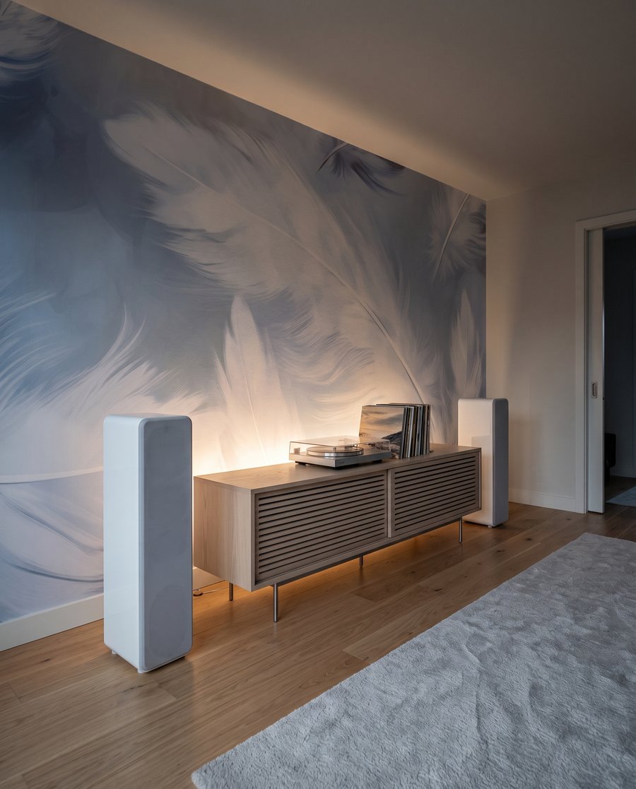 Feathers floating softly — interior 6