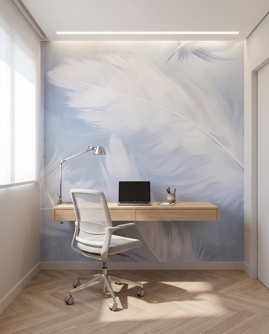Feathers floating softly — interior 10