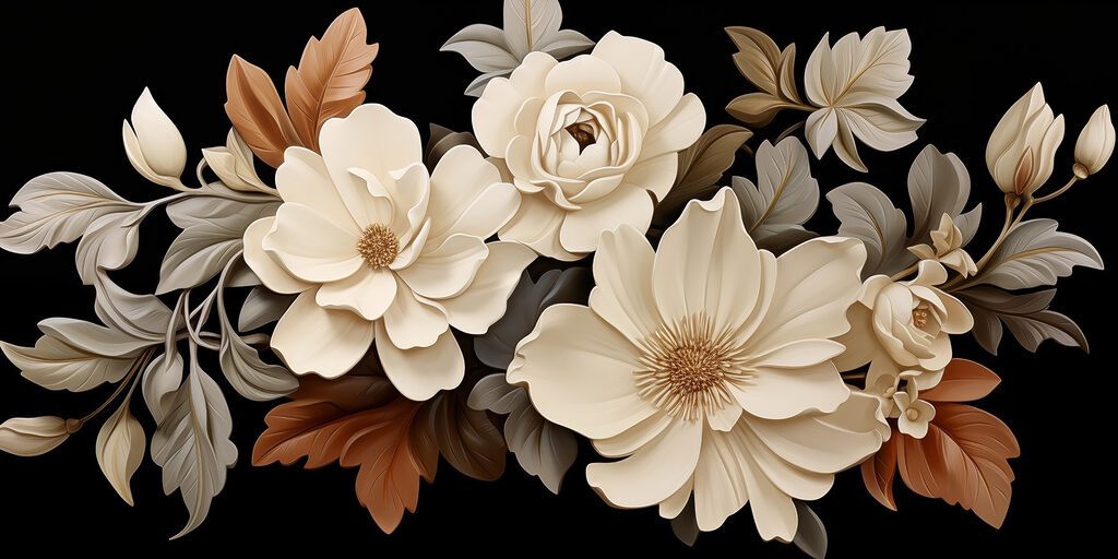Layered flowers on black — full design