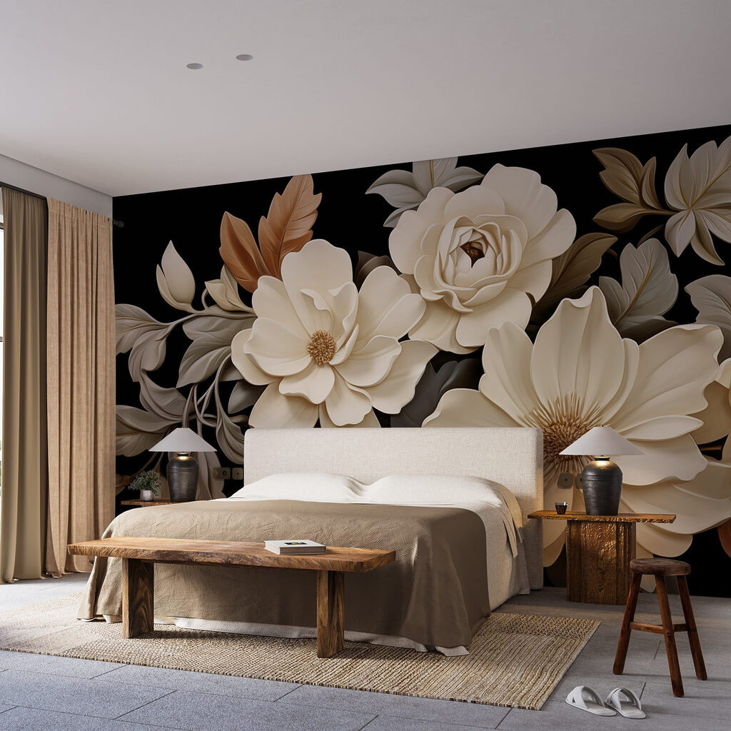 Layered flowers on black — interior 1
