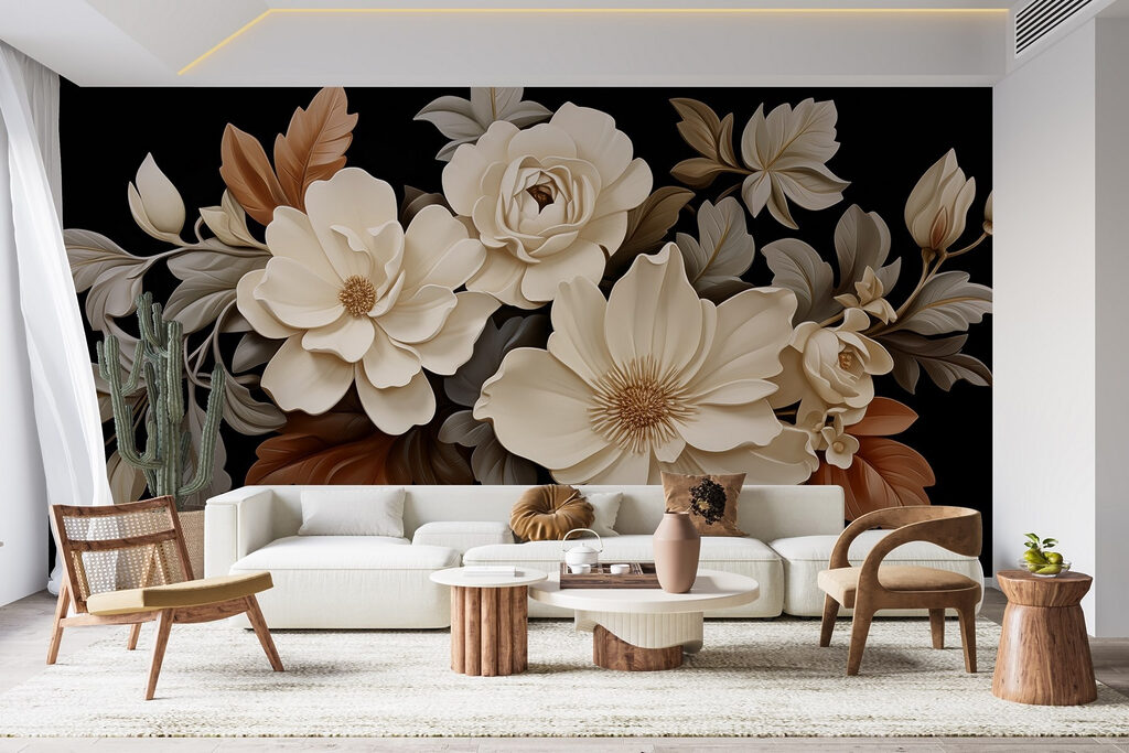 Layered flowers on black — interior 2