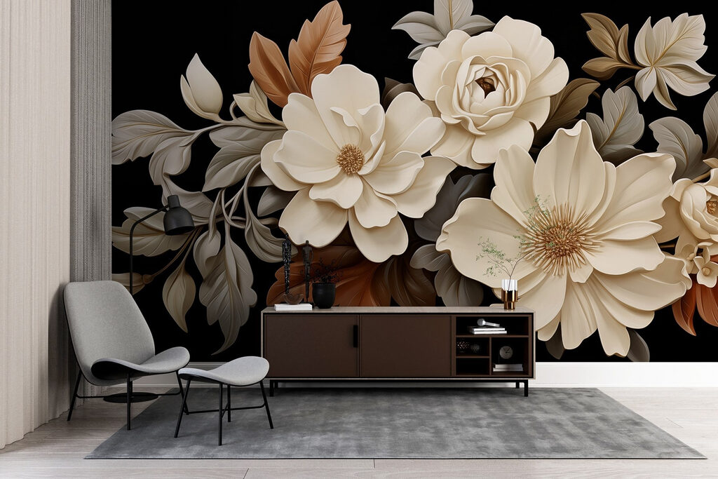 Layered flowers on black — interior 3