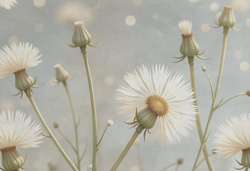 Fluffy flowers in light — full design