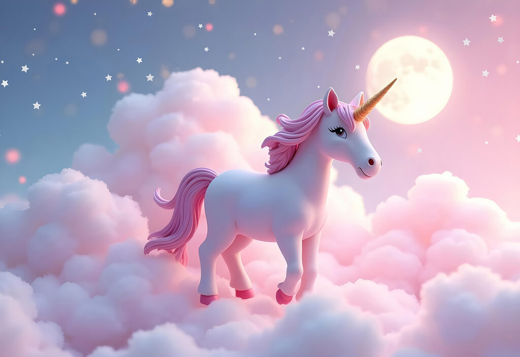 Unicorn on pink clouds — full design