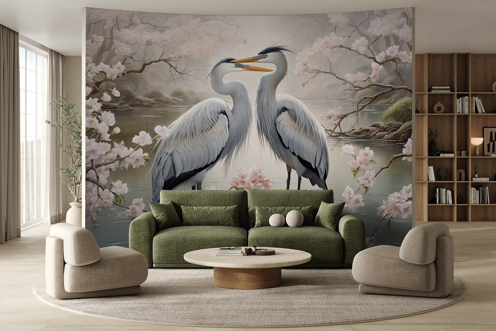 Herons among blossom — interior 2