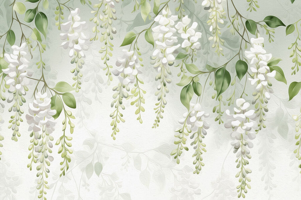 Hanging white flower clusters — full design