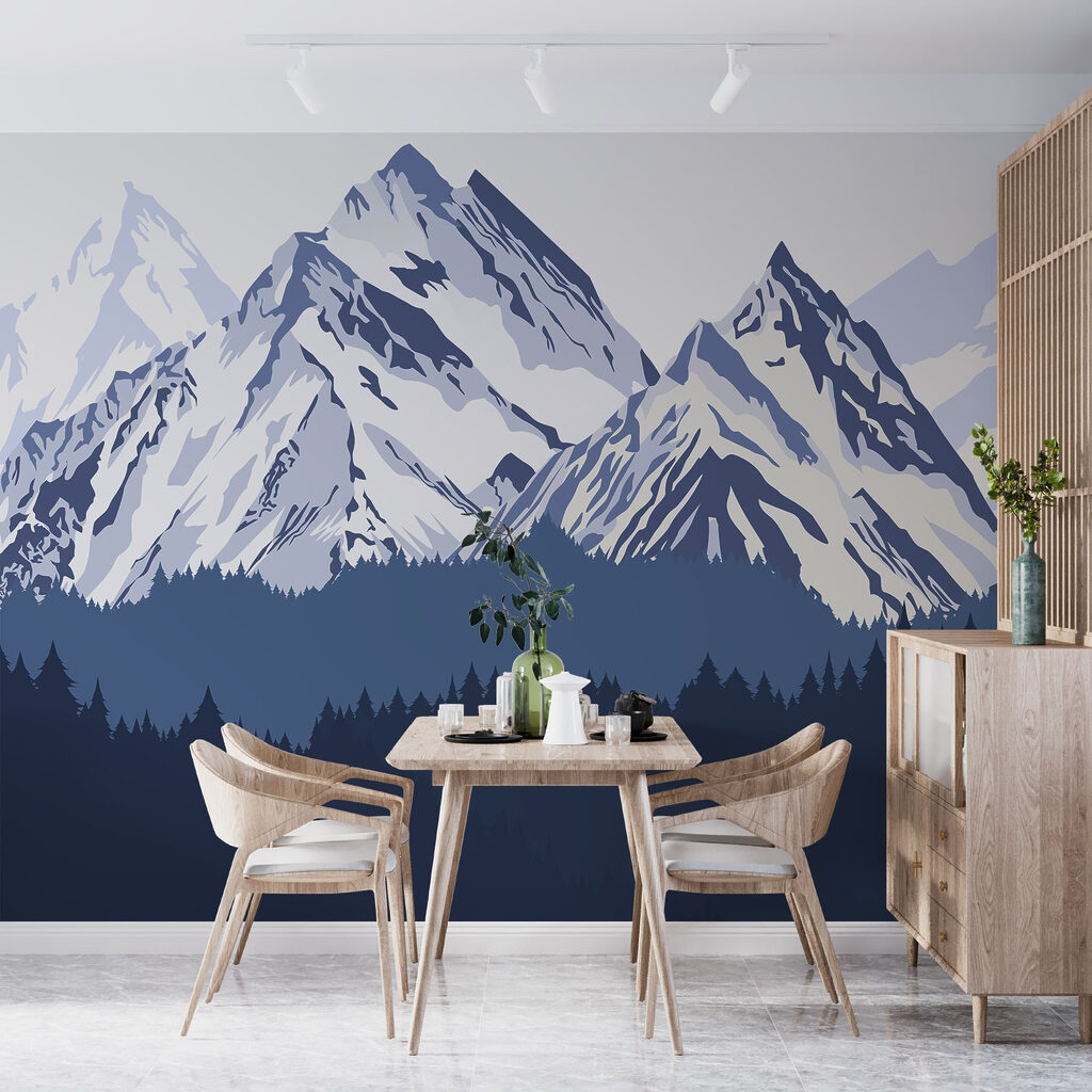 Snowy peaks over pines — interior 2