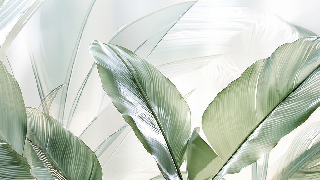 Green leaves against light — full design