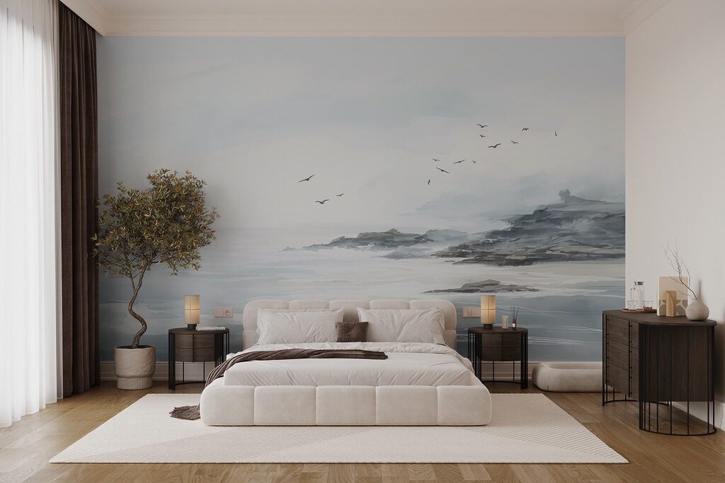 Birds above grey coastlines — interior 1